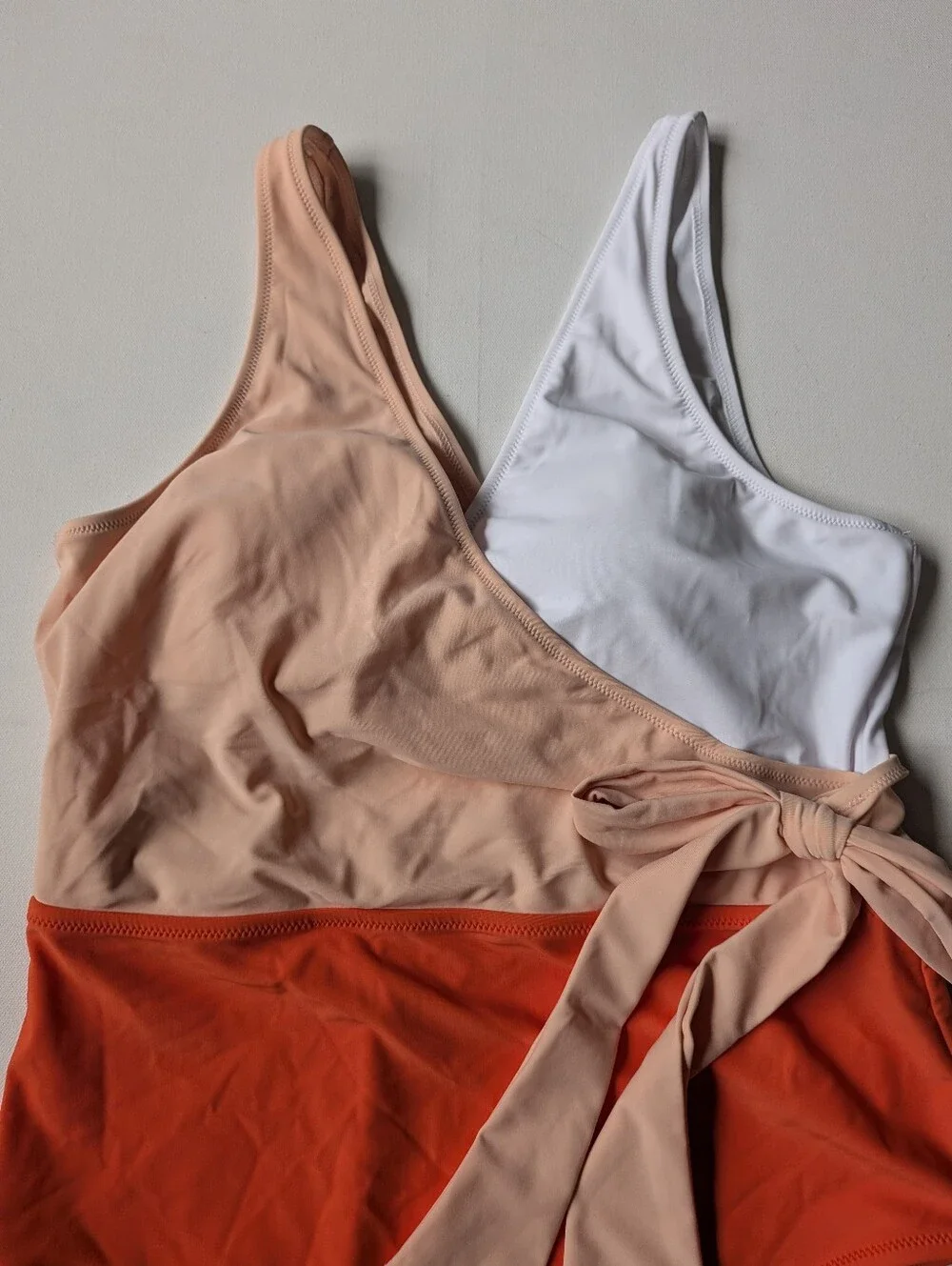 Cupsh Orange White Colorblock Belt Bow Wrap One-piece Swimsuit Sz XXL Beach New